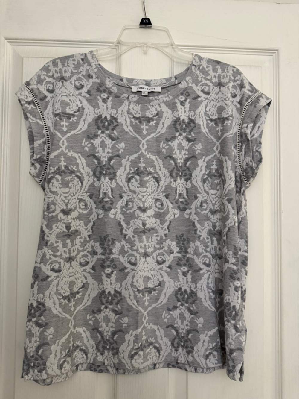 Gray Floral Lace-Effect sweater top